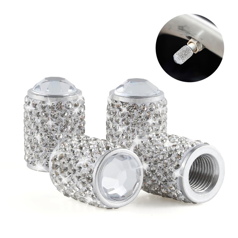 alpmosn Car Wheel Tire Valve Caps  4 PCS Bling Tire Valve Caps  Crystal Tire Caps Shinny Rhinestone for Women  Universal Car Dustproof Tire Valve Caps for Cars  Trucks  SUV and Motorcycles (White) - Image 1